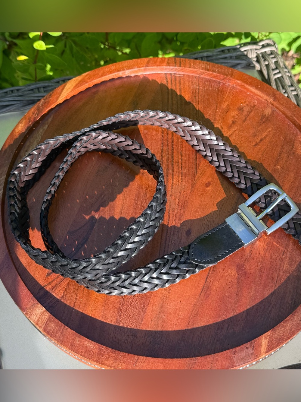 REVERSIBLE- Soft Braided double sided Black & Brown Belt with Silver Buckle - XL